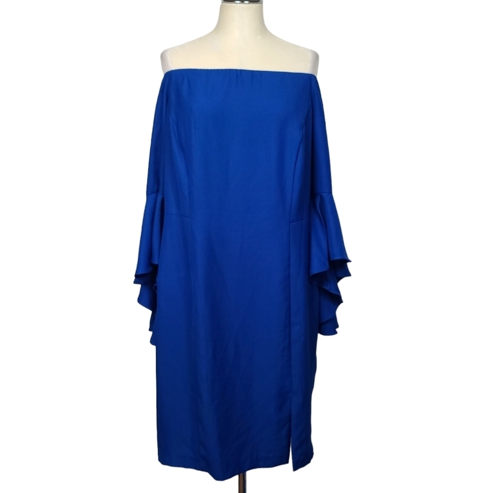 Venus Blue Off The Shoulder Back Zip Statement Bell Sleeves Dress 16